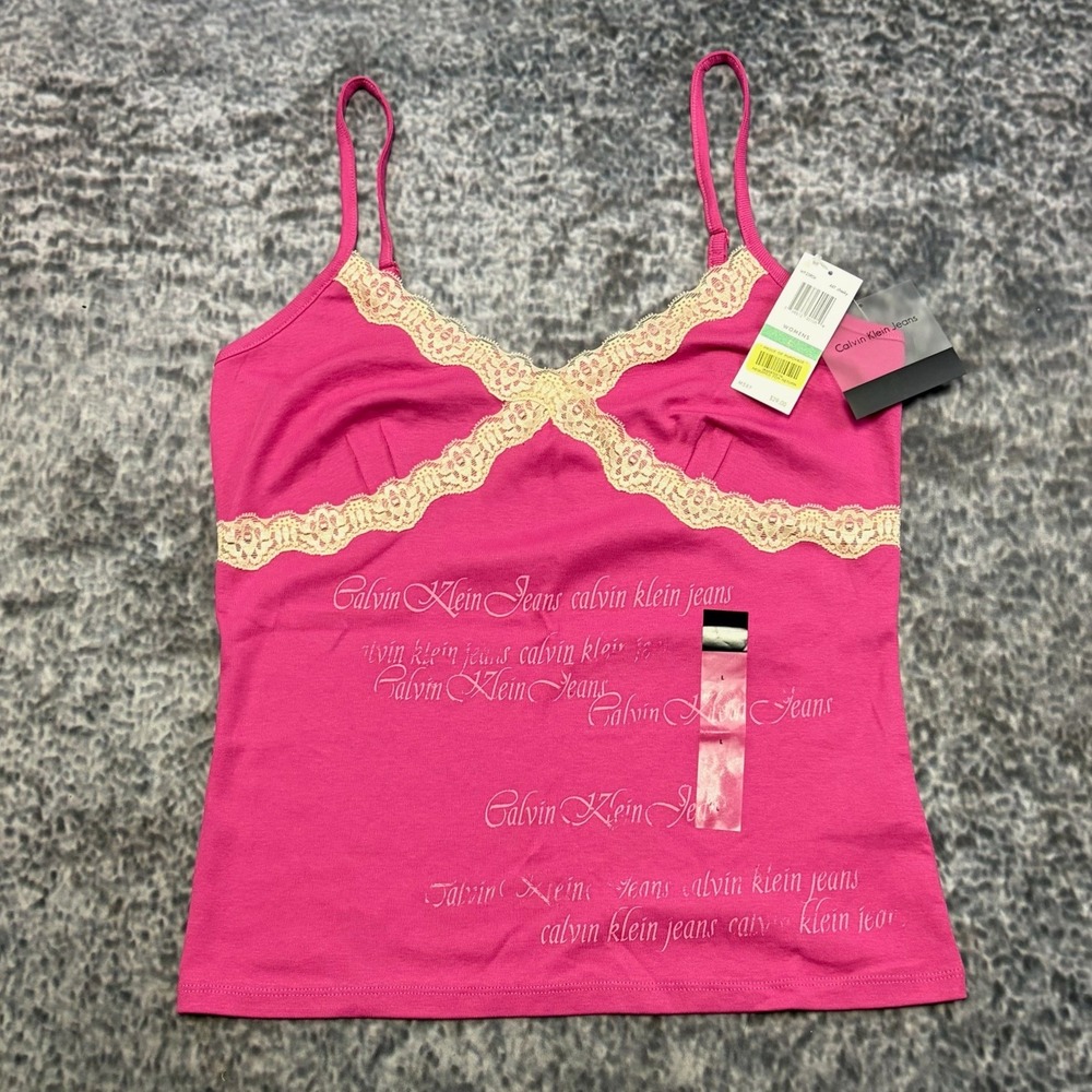 NWT Calvin Klein Cami Tank Top Large Hot Pink Babydoll Cute Fairy Coquette Y2K